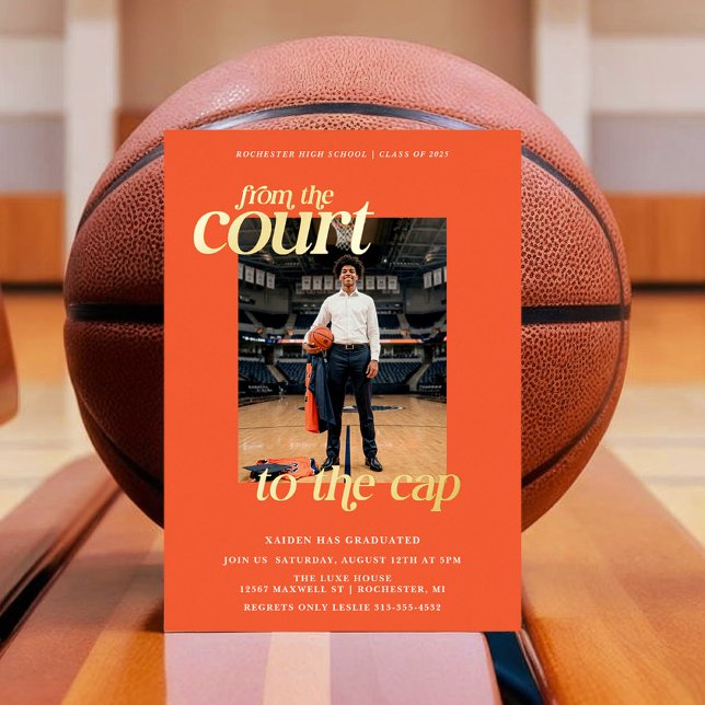 Basketball Graduation Court to the Cap (Basketball Graduation Party Invitation )