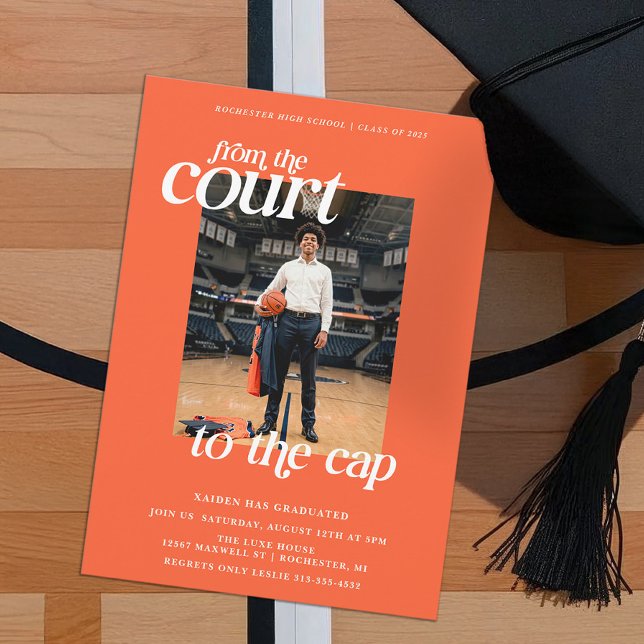 Basketball Graduation Court to the Cap Invitation (Basketball Graduation Party Invitation. From the Court to the Cap. )