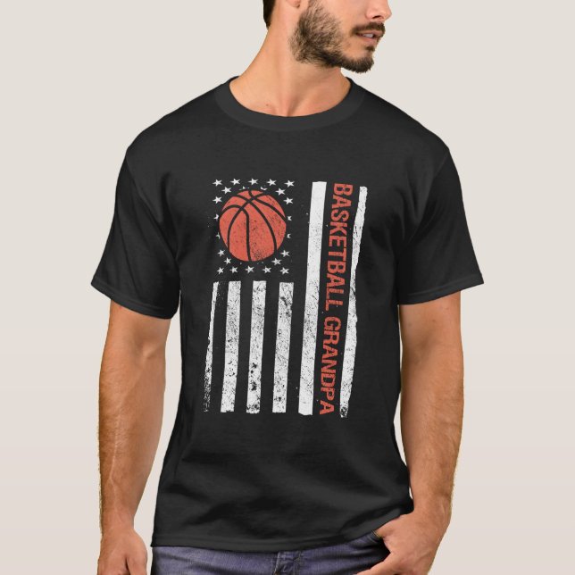 Basketball Grandpa Usa American Flag T-Shirt (Front)