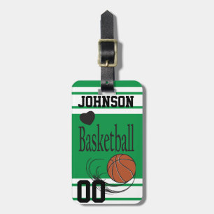 Basketball Green and White Personalise Luggage Tag