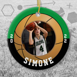 Basketball Green Black Team Colours Ceramic Tree Decoration