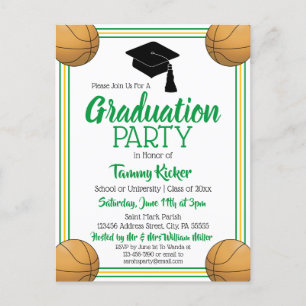 Basketball Green & Gold Graduation Party Invitation Postcard