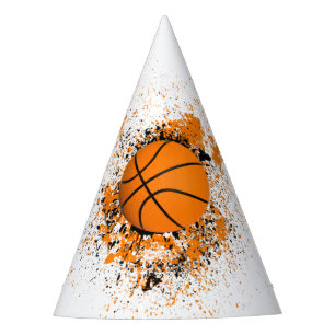 Basketball Grunge  Splatter Orange Black Party Hat