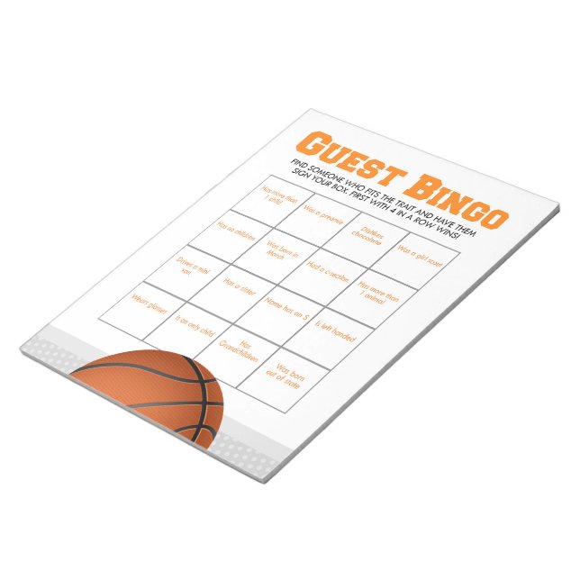Basketball Guest Bingo Baby Shower Game Pack Notepad (Angled)