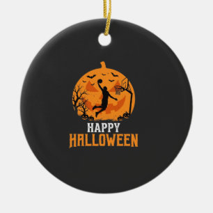 Basketball Halloween Dunk Pumpkin Design_1 Ceramic Tree Decoration