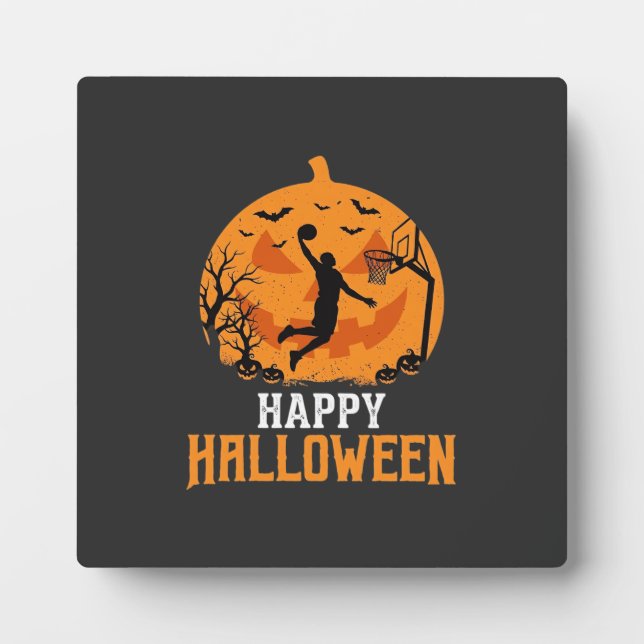 Basketball Halloween Dunk Pumpkin Design_1 Plaque (Front)