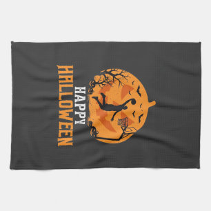 Basketball Halloween Dunk Pumpkin Design_1 Tea Towel
