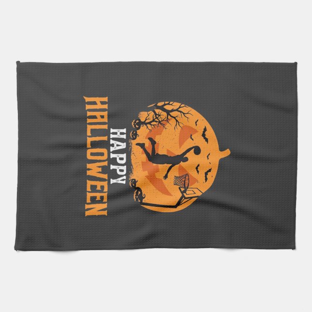 Basketball Halloween Dunk Pumpkin Design_1 Tea Towel (Horizontal)