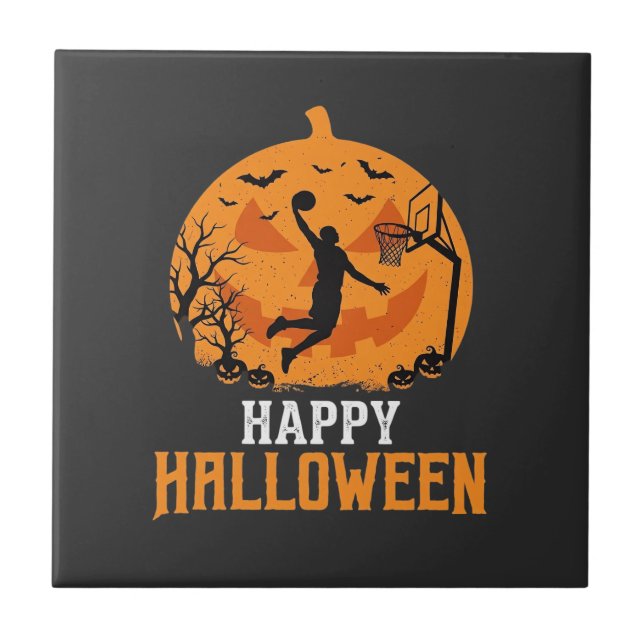 Basketball Halloween Dunk Pumpkin Design_1 Tile (Front)