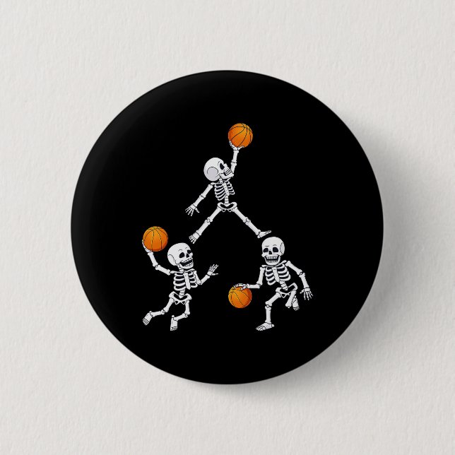Basketball Halloween Skeleton Dunking Dribble Boys 6 Cm Round Badge (Front)