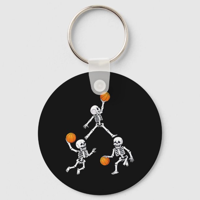 Basketball Halloween Skeleton Dunking Dribble Boys Key Ring (Front)