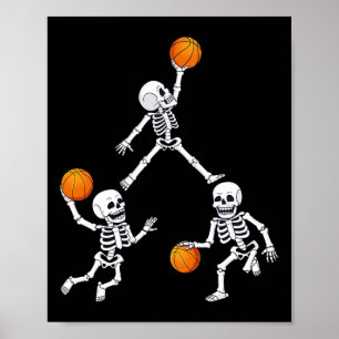 Basketball Halloween Skeleton Dunking Dribble Boys Poster