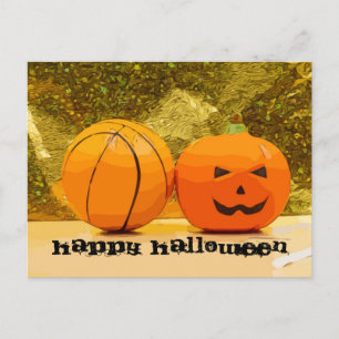Basketball Halloween with basketball and pumpkin Postcard