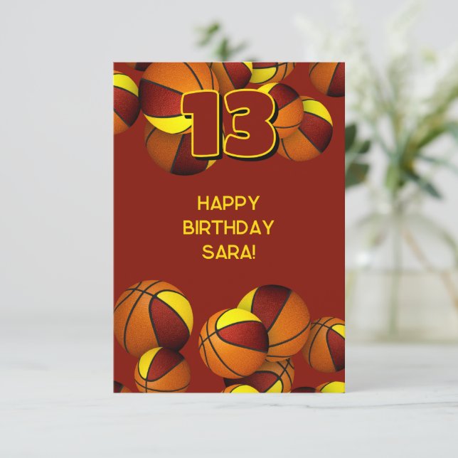 basketball happy birthday maroon gold team colours card (Standing Front)
