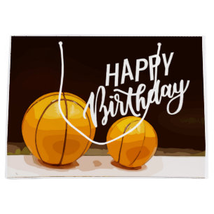 Basketball  Happy Birthday on black  Large Gift Bag