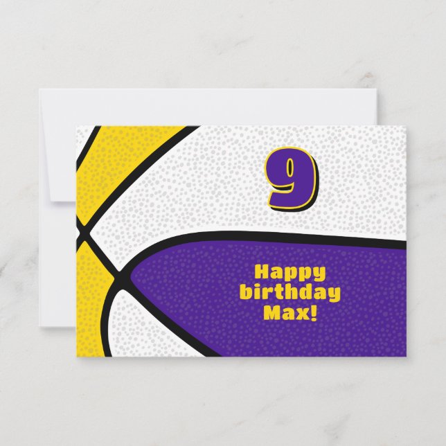 basketball happy birthday purple gold team colours card (Front)