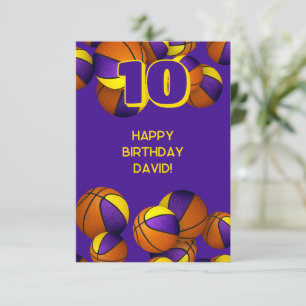 basketball happy birthday purple gold team colours card