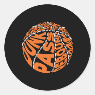 Basketball Hoodies For Boys Men Women Girls Word Classic Round Sticker