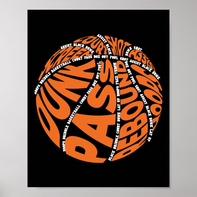 Basketball Hoodies For Boys Men Women Girls Word Poster (Front)