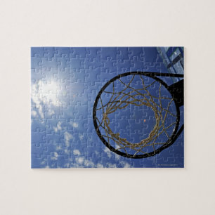 Basketball Hoop and the Sun, against blue sky Jigsaw Puzzle