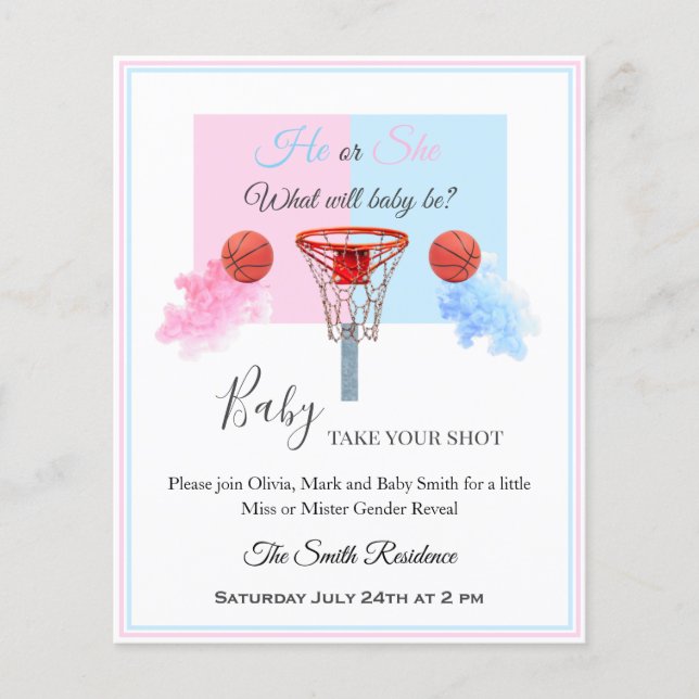 Basketball hoop blue pink smoke ball gender reveal (Front)