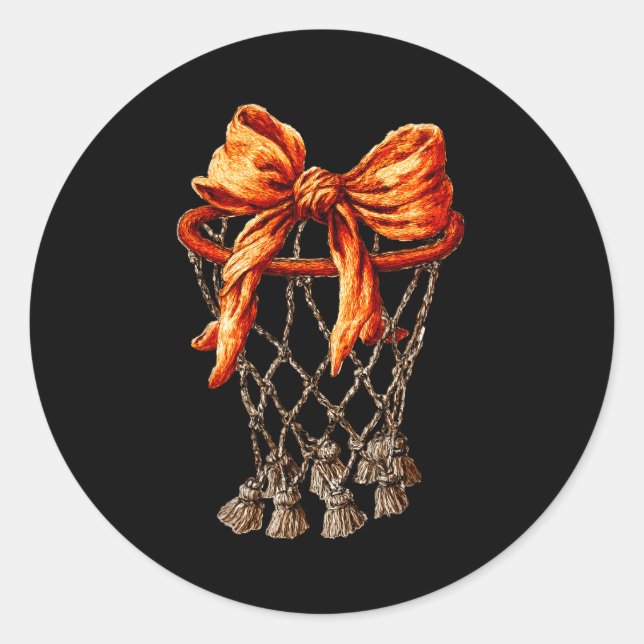 Basketball Hoop Net Coquette Bow Basketball Player Classic Round Sticker (Front)
