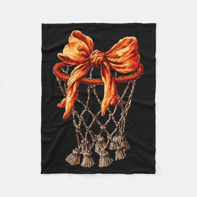 Basketball Hoop Net Coquette Bow Basketball Player Fleece Blanket (Front)