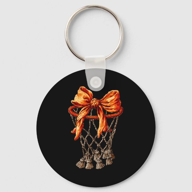 Basketball Hoop Net Coquette Bow Basketball Player Key Ring (Front)