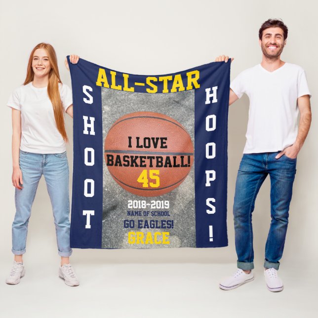 Basketball Hoops Navy Blue Team Year Fleece Blanket (In Situ)