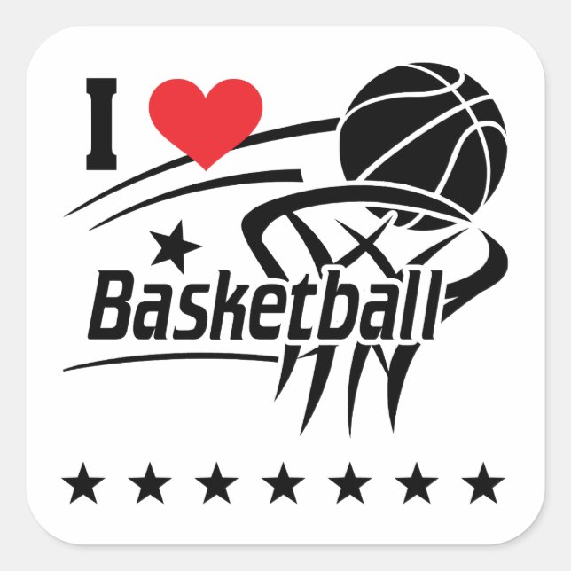 Basketball, I Love Basketball Square Sticker (Front)