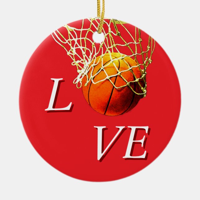 Basketball I Love Ceramic Tree Decoration (Front)