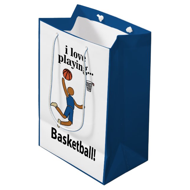 Basketball I Love Playing Basketball Medium Gift Bag (Front Angled)