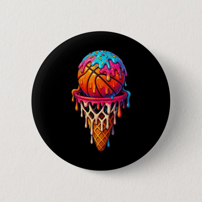 Basketball Ice Cream Drip For Boys Girls Youth Bas 6 Cm Round Badge (Front)