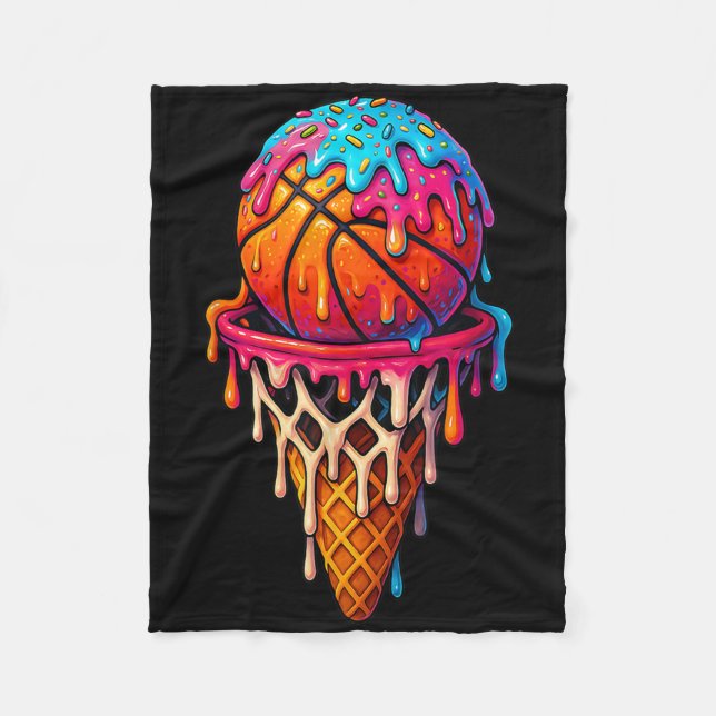 Basketball Ice Cream Drip For Boys Girls Youth Bas Fleece Blanket (Front)