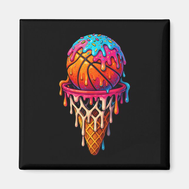 Basketball Ice Cream Drip For Boys Girls Youth Bas Magnet (Front)
