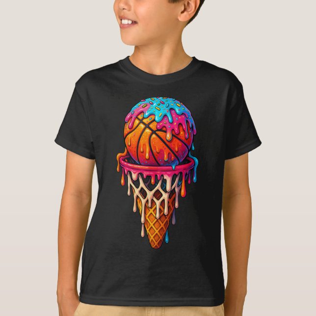 Basketball Ice Cream Drip For Boys Girls Youth Bas T-Shirt (Front)