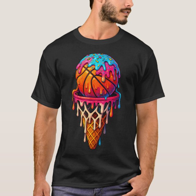Basketball Ice Cream Drip For Boys Girls Youth Bas T-Shirt (Front)