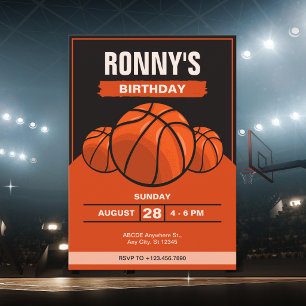 Basketball iconic black orange birthday  invitation