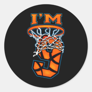 Basketball I'm 9 Boy Girl 9th Birthday  Classic Round Sticker