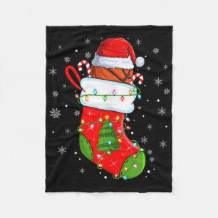 Basketball In Christmas Socks Santa Hat Lights Xma Fleece Blanket