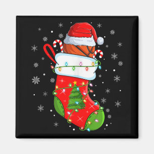 Basketball In Christmas Socks Santa Hat Lights Xma Magnet