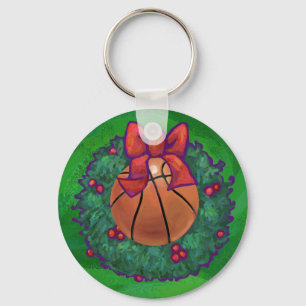 Basketball in Christmas Wreath Key Ring