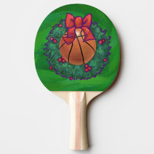 Basketball in Christmas Wreath Ping Pong Paddle