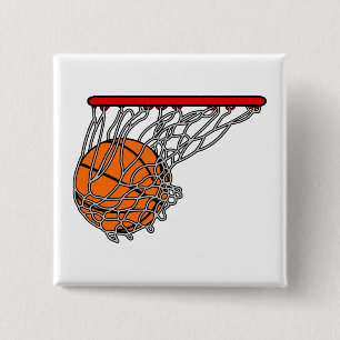 Basketball in hoop 15 cm square badge