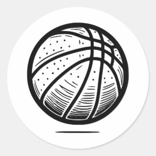 Basketball in Minimalist Black & White Classic Round Sticker