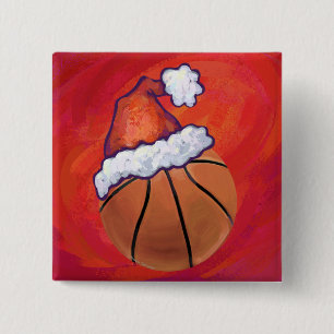 Basketball in Santa Hat 15 Cm Square Badge
