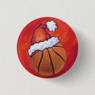 Basketball in Santa Hat 3 Cm Round Badge