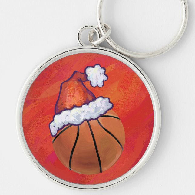 Basketball in Santa Hat Key Ring (Front)