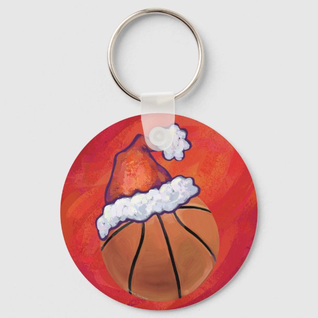 Basketball in Santa Hat Key Ring (Front)