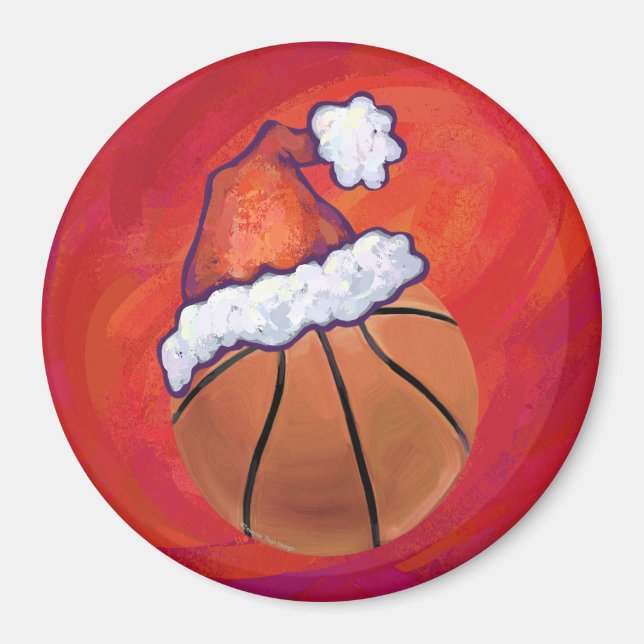 Basketball in Santa Hat Magnet (Front)